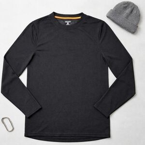 Men’s XL Wool Blend Base Layer Thermal Crew Black Relaxed Fit